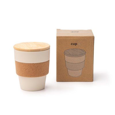 Vaso PP con banda de corcho y tapa de bambú