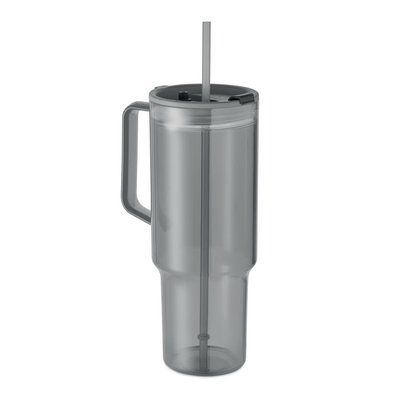 Vaso RPET con asa, tapa y pajita 1200ml Gris Transparente