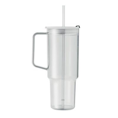 Vaso RPET con asa, tapa y pajita 1200ml