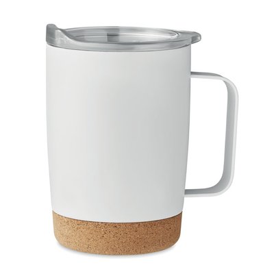 Vaso Térmico base Corcho Tapa Deslizante Blanco