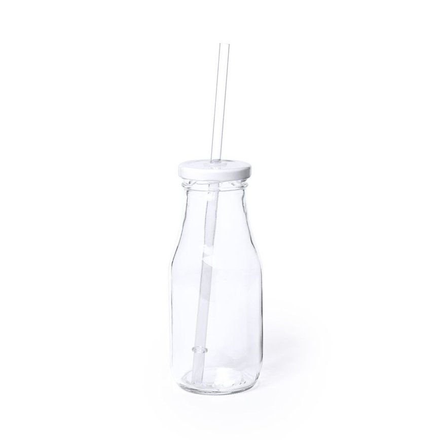 Vaso con tapa de bambú y pajita de cristal transparente (A/H/D) 8x13x8cm,  470ml