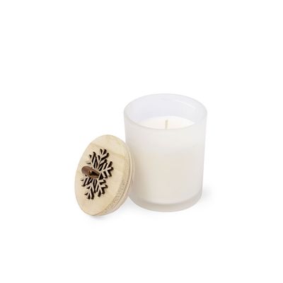 Vela Vainilla Cristal y Tapa Madera con Relieve