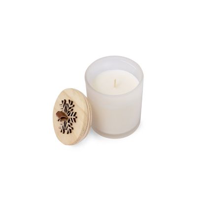 Vela Vainilla Cristal y Tapa Madera con Relieve