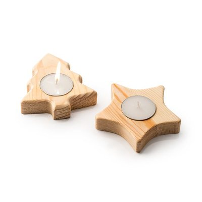 Vela con soporte de madera