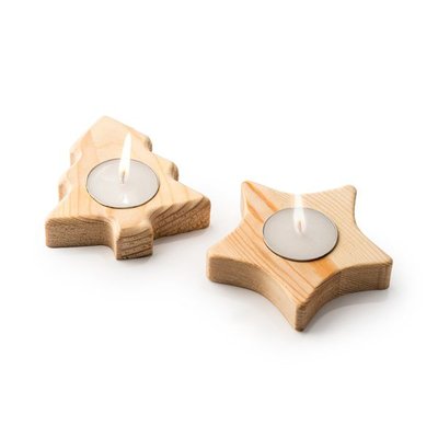 Vela con soporte de madera