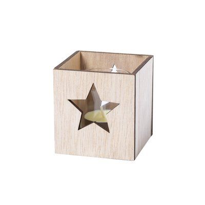 Vela Vainilla en Cristal y Caja de Madera con Estrella Estr